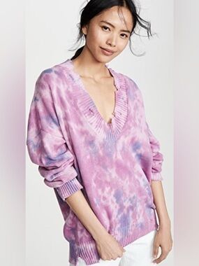 Spiritual Gangster Distressed Tie Dye Reflection V-Neck Sweater Sz Medium